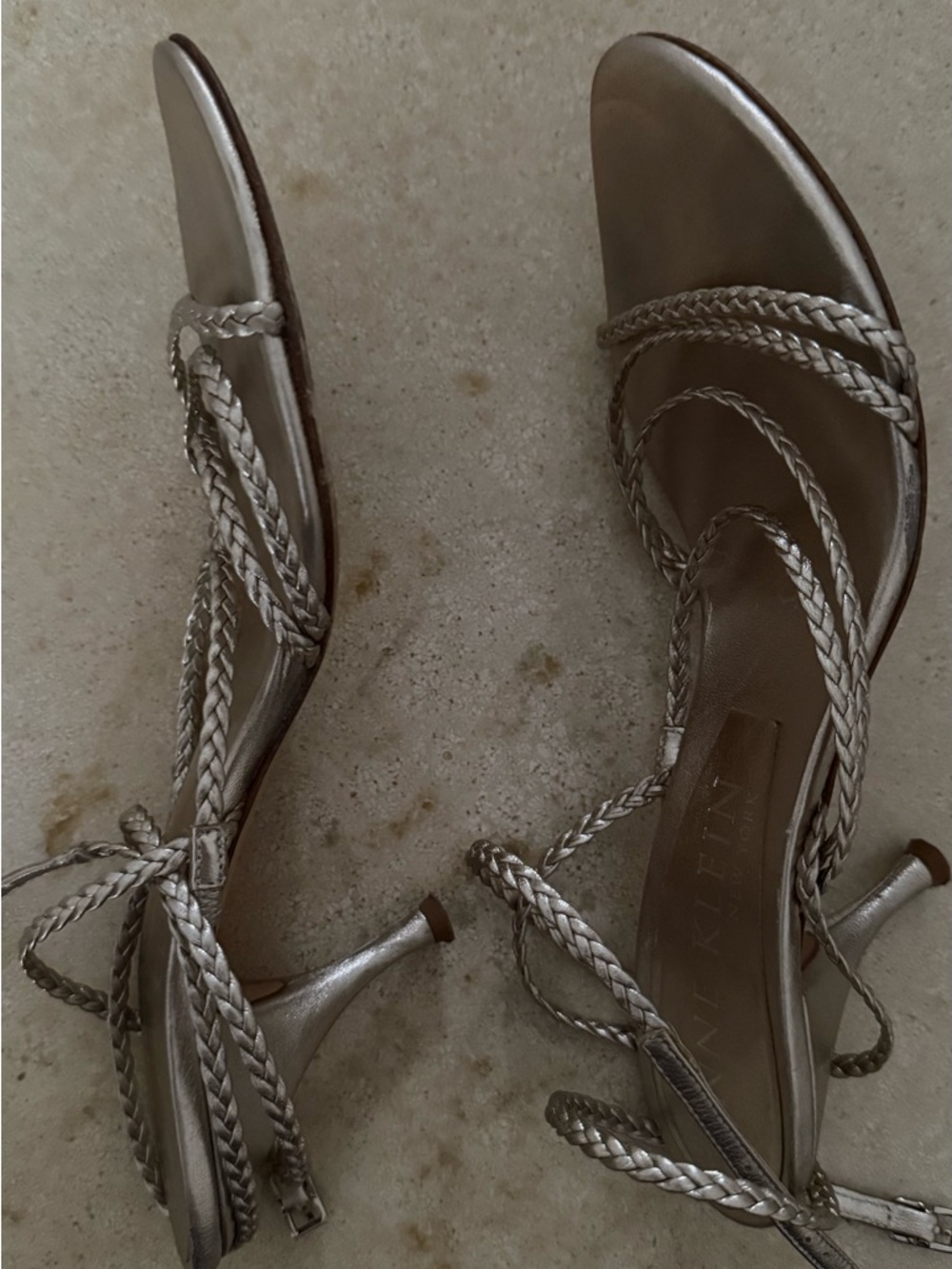 Anne Klein Metallic Gold Braided Lace-Up Sandals - Picture 3 of 6